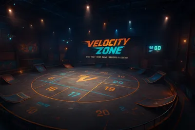 Concept art de l'arène Velocity Zone générée par l'IA